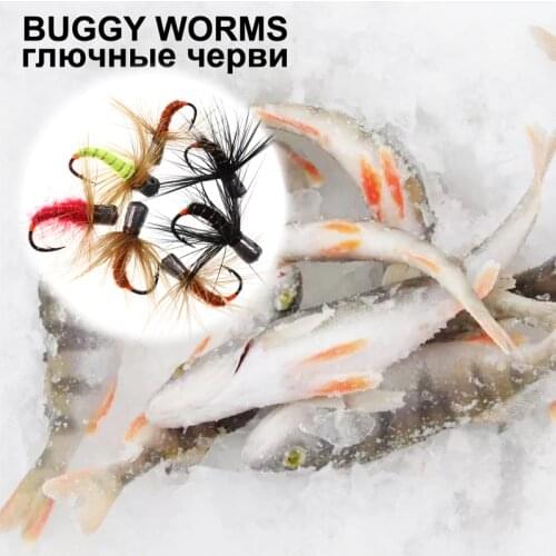 Bimoo 6PCS/Lot #6-#12 Ice Fly Fishing Lure Flies for Winter Panfish Big Bluegills and Trout Fast Sinking Buggy Worms Jigging Fly