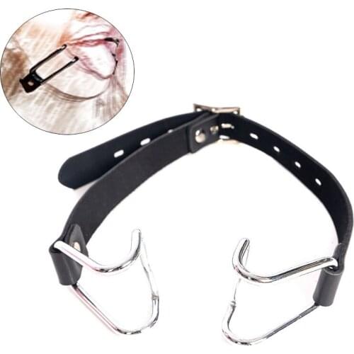 Sex Slave Bondage Metal Claw Hook Spreader Force Open Mouth Bite Gag Leather Harness Bdsm Oral Fixation Oral Sex Toys For Couple
