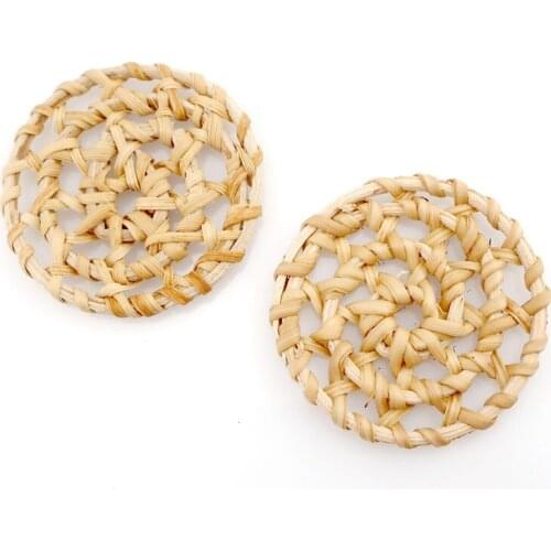 2pcs Handmade Rattan Weaving Hollow Round Shape Charm Beads For Earring DIY Jewelry 22714