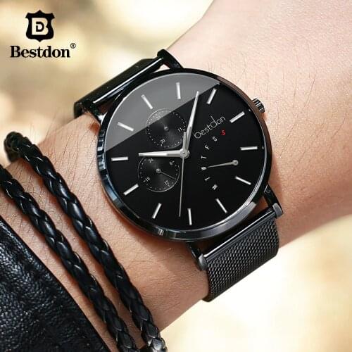 Bestdon Mens Watches Sapphire Crystal Glass Fashion Sport Quartz Watch Male Stainless Steel Back Luminous Dial Relogio Masculino