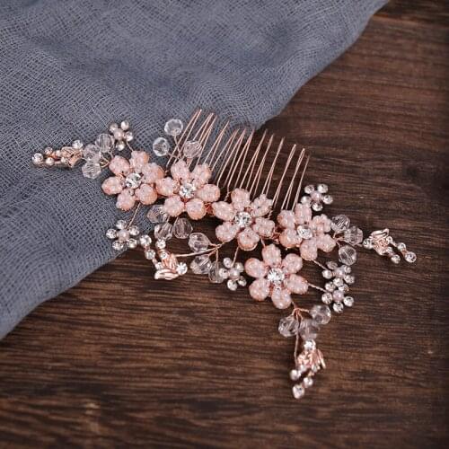 Flower Side Comb Alloy Hair Ornament Handmade Ancient Style Bridal Hair Piece Hair Accessories for Women and Girls BN