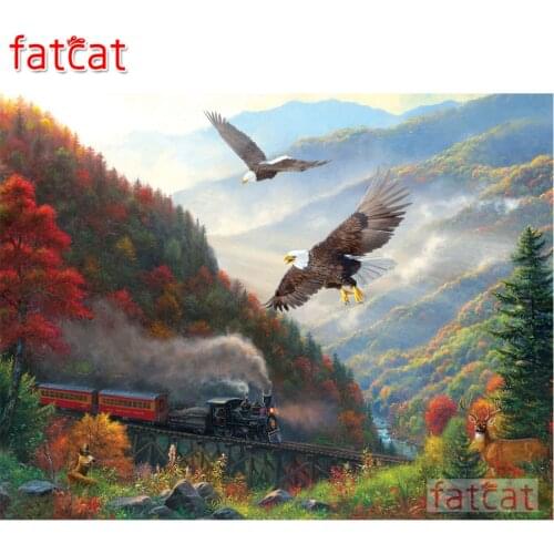 FATCAT Diamond Embroidery Great Smoky Mountain Railroad full square round rhinestones 5d diy Diamond Painting home decor AE1974