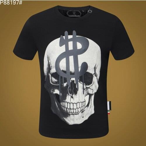 Top Brand Fashion Mens T-shirt Short Sleeve 3D Printing Printing Hip Hop Street Mens Plein T-shirt Black Top Skull Sportswear