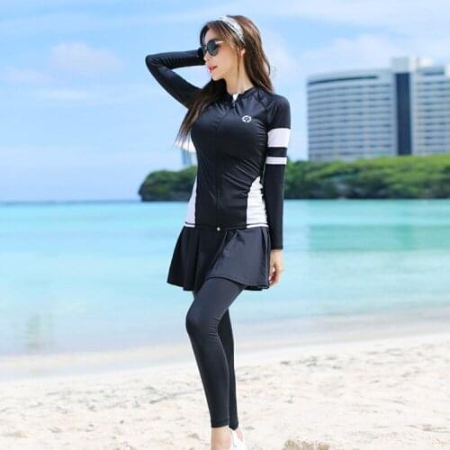 Swimsuit Fused Female Korea Surf Swimwear Plus Size Ladies Badpak Rash Guard Skirt Tankini Long Sleeve Rashguards Swimming Suit