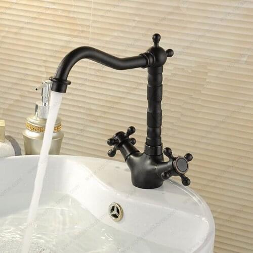 Black Oil Rubbed Antique Brass Dual Handles Swivel Bathroom Kitchen Sink Vessel Sink Faucet Basin Mixer Tap asf089