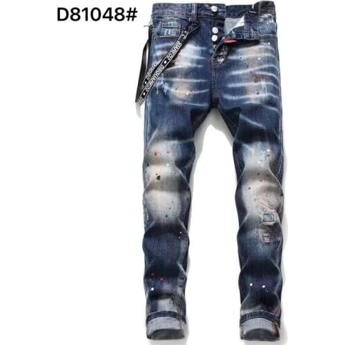 Fashion Trend Dsquared2 Mens Patch Applique Washed, Frayed, Torn, Painted Polka Dot Micro Stretch Slim-Fit Jeans D81048
