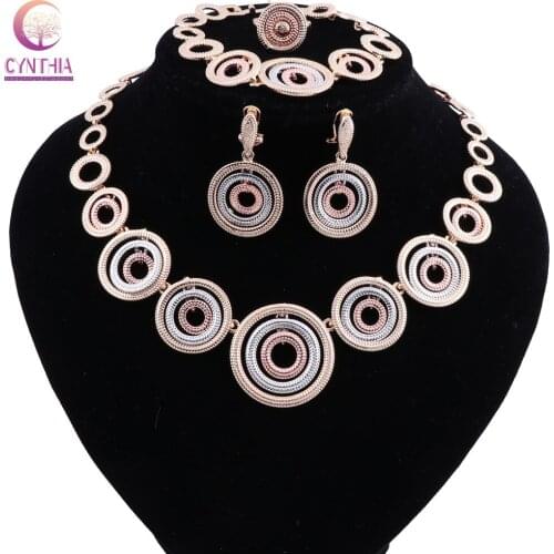 Fashion Wedding Dubai Africa Nigeria African Jewelry Set Gold-color Necklace Earrings Romantic Woman Bridal Jewelry Sets