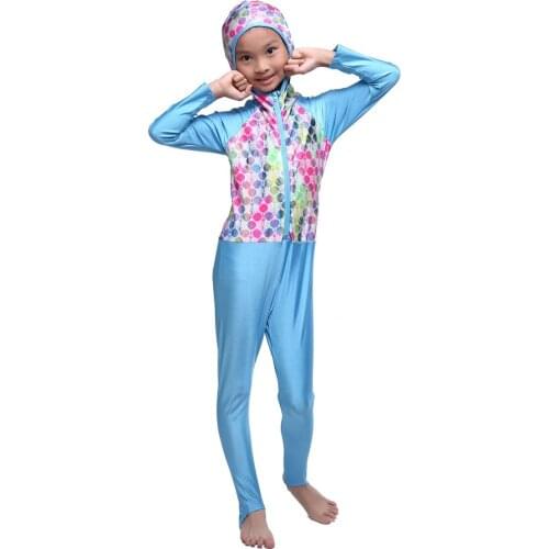 Muslim Swimwears Hooded Two-Piece Suits Print Islamic Children Modest Swimsuits Girls Islam Beach Wear Swimming Diving Burkinis