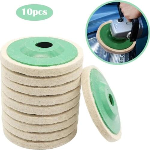 10Pcs 4 Inch Wool Round Polishing Pads Buffing Angle Grinder Wheel Felt Disc Pad Set for 100mm Angle Grinder Buffing Polishing