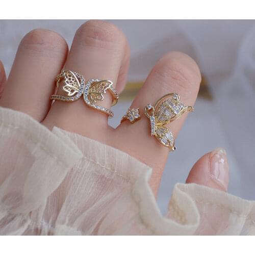 Shiny Side New Accessories Crystal Butterfly Engagement Adjustable Rings for Women Simple Style Wedding Rings