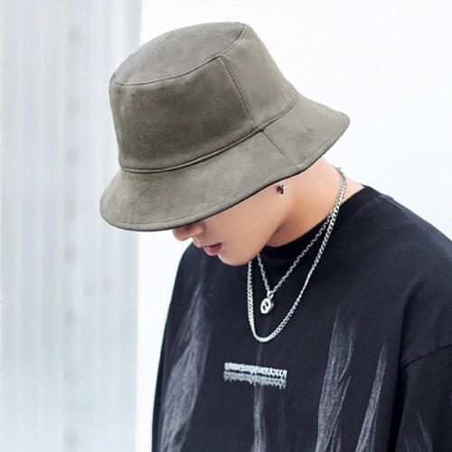 Korean Autumn Winter Warm Suede Panama Hats Double Sided Thick Bucket Hats for Men Large Size Fashion Hip Hop Caps Sun Hats