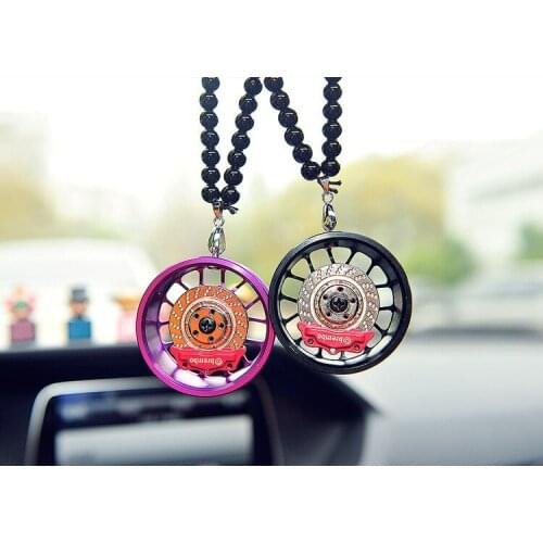 Car Charms for Rear View Mirror Aluminium Alloy Wheel Hub Car Decoration Man Lady Lovers Gift Creative Car Mirror Hanging Chain