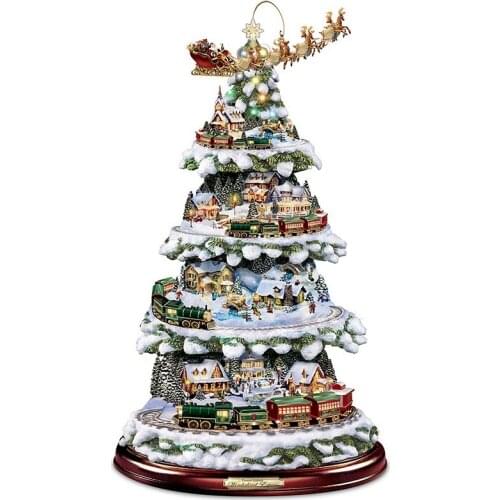 20x30cm Christmas Tree Rotating Sculpture Train Decorations Paste Window Paste Stickers Christmas Decorations Winter Home Decor