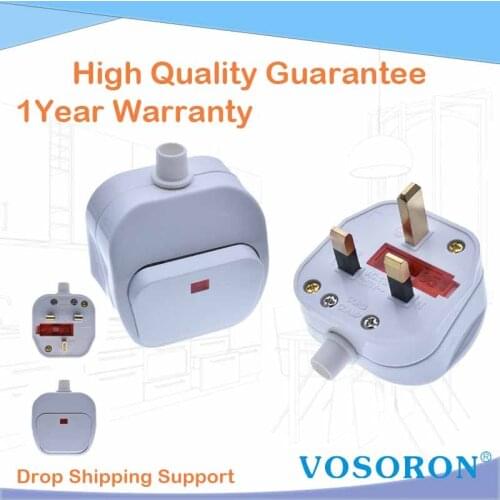 UK 3 Pin Switch 250V 13A AC Power Plug With Switch Male Electrical Socket Fused Connect Cord Overload Protection Adapter