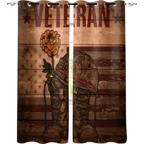 Flag Flowers Boots Wood Grain Retro Printed Window Curtains Living Room Bedroom Curtains Polyester Cloth Home Decor