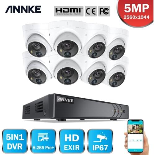 ANNKE 8CH 5MP Lite Video Security System 5IN1 H.265+ DVR With 8X 5MP Dome Outdoor Weatherproof PIR Cameras Surveillance CCTV Kit