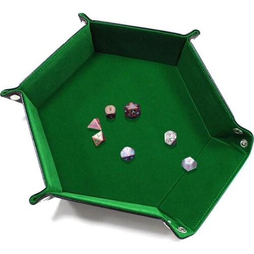Rolling Folding Hexagon Dice Game Storage Tray Holder Double Sided Thick PU Leather&Velvet Dice Mat Office Supplies
