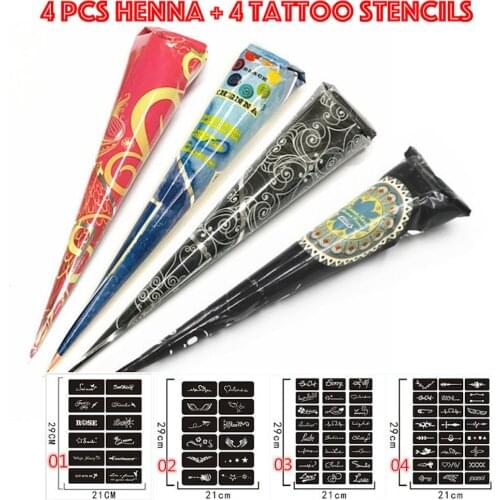4pcs Black and Red Indian Henna Tattoo Paste Cone Set Waterproof Tattoo for Women Waterproof Temporary Tattoos and Body Art New