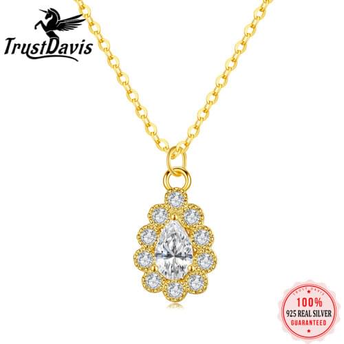 ElfoPlataSi 925 Sterling Silver Necklace Water Drop Zircon CZ Pendant Gift Necklace For Women Daugther Girls Fine Jewelry L024