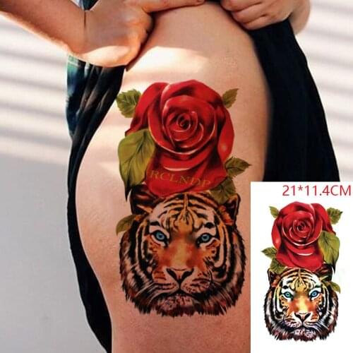 Waterproof Temporary Tattoo Stickers Tiger Animal Red Big Rose Flower Plant Fake Tatto Flash Tatoo Body Art for Women Men