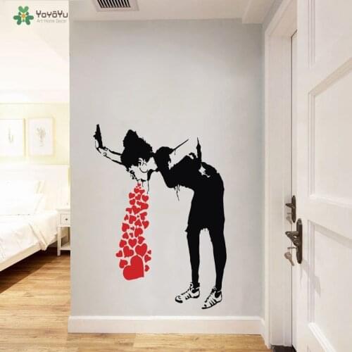 YOYOYU Wall Decal Girl And Hearts Vinyl Sticker Banksy Street Graffiti Art Gallery Art Decor Bedroom Poster Decoration QQ201