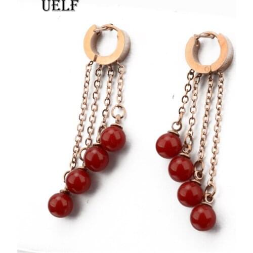 Uelf Fashion 2019 New Simple Red Ball Drop Earrings For Women personality Round Long Tassel Earrings Statement Jewelry Gift