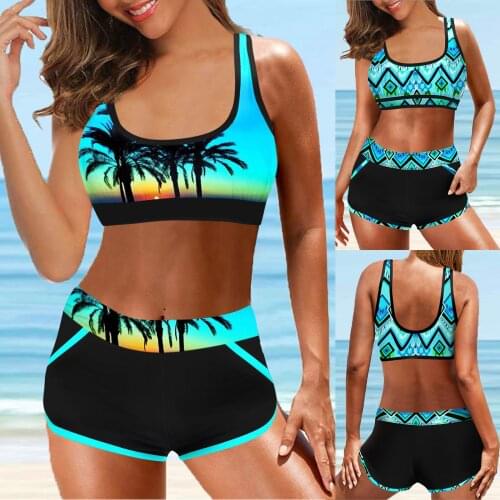 Womens Swimsuit High Waist Bikinis 2021 Woman Sexy Swimwear Print Split Bikini Two Piece Beachwear Digital Bathing Suit Tankini