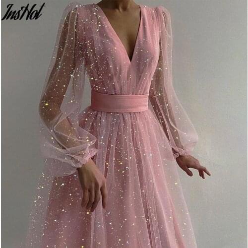 Women Sexy Off Shoulder Stitching Mesh Maxi Dress 2021 Summer Elegant Female Backless Solid Bodycon Club Party Dress