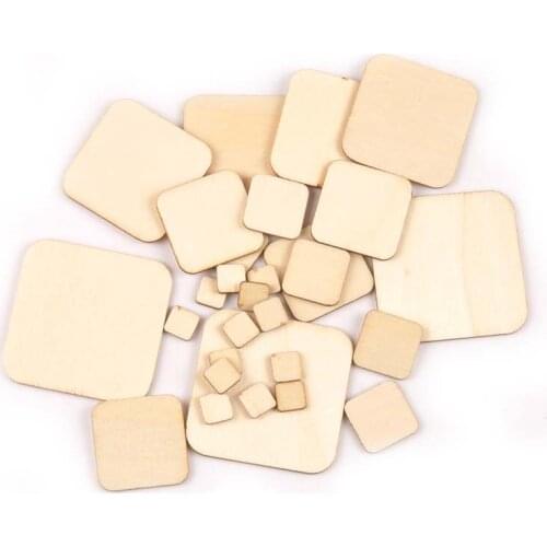 10-100mm Unfinished Wood Pieces Blank Wood Squares Wooden Cutouts DIY Square Wood Slices for Art Crafts Decoration