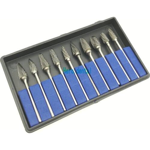 10pcs/1 Set Lab Burrs Tooth Drill Tungsten Steel Dental Burs 2.35mm Handpiece