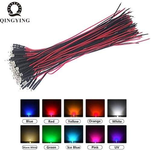 100pcs 3mm 5mm 3V 5V 12V LED Chip 20cm White Red Green Blue Yellow UV RGB Lamp Decoration Light Emitting Diodes Pre-soldered