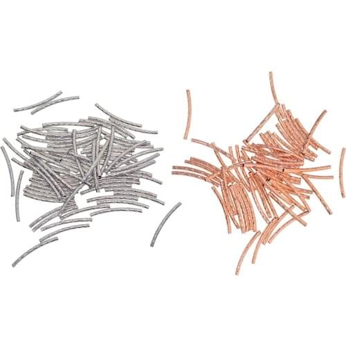 100 Pieces Engraved Curved Tube Noodle Beads Jewelry Making Silver Color Rose Gold