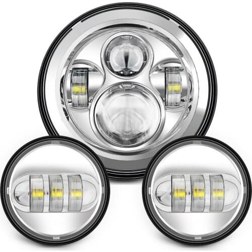 7inch Round LED Headlight for Motorcycle+ 2x30W 4 1/2 inch LED Passing Fog Lights for Road King Softail Touring