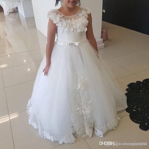 White Lace Flower Girls Dresses For Wedding Pleated Ruffles Girls First Communion Dresses Girls Special Occasion Dresses