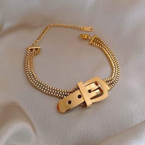Origin Summer Unique Design Belt Buckle Charm Bracelet for Women for Women Delicate Gold Silver Color Chain Bracelet Jewelry