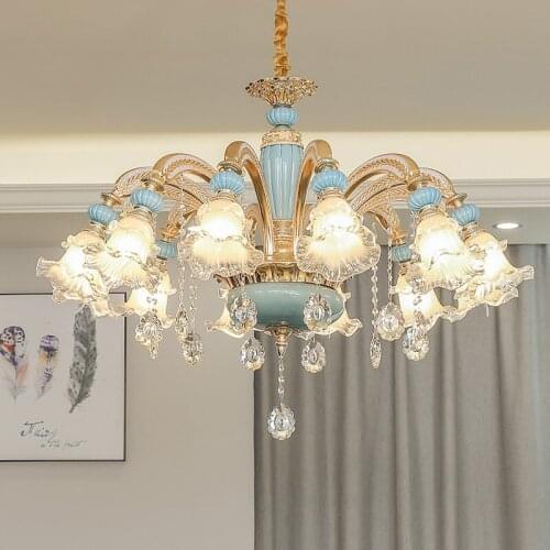 European Luxury Crystal Chandelier Lighting Living Room Bedroom Restaurant Crystal Lamp Hotel Club Light Zinc Alloy Ceramic Lamp