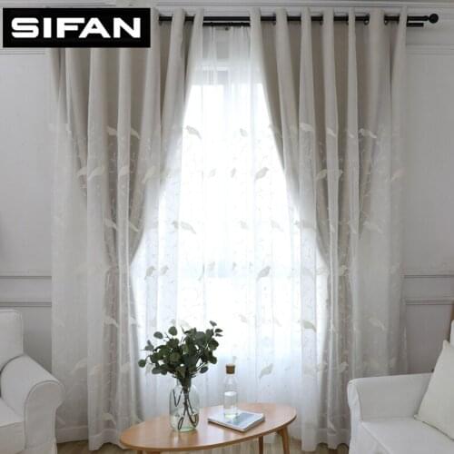 European White Birds Embroidered Tulles Sheer Voile Curtains + Blackout Curtains for Living Room Bedroom Double Modern Curtain