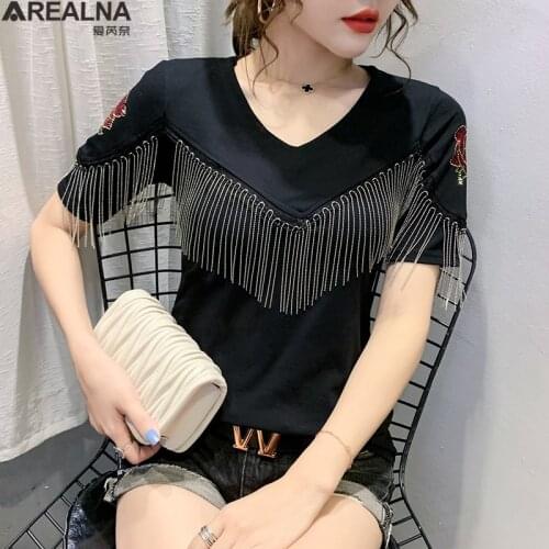 Tshirt women 2021 summer tassel rose short Sleeve t shirt women lace Splice sexy bodycon t-shirts tee shirt femme blusas mujer