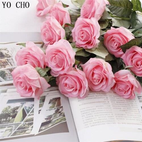 YO CHO Real Touch Artificial Flower White Fake Rose Silk Peony For Wedding Home Party Room Office Market Decoration Cheap Flower