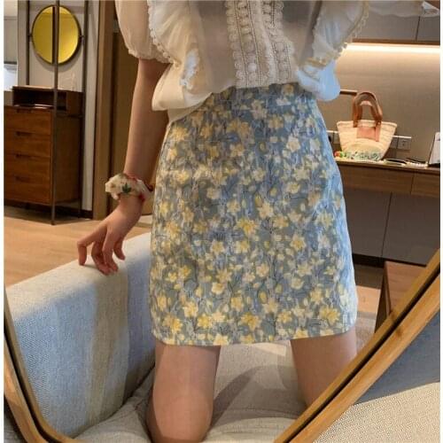 Exquisite lace floral small fresh temperament Korean wild high waist was thin skirt