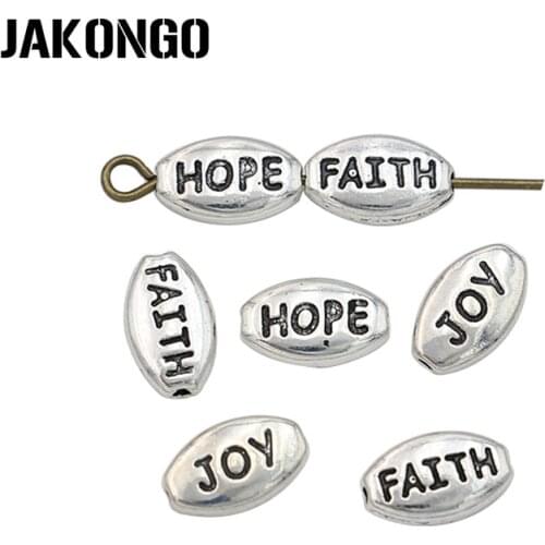 JAKONGO Antique Silver Plated Faith Hope Joy Spacer Loose Beads for Making Bracelet Jewelry Accessories DIY Handmade 30pcs