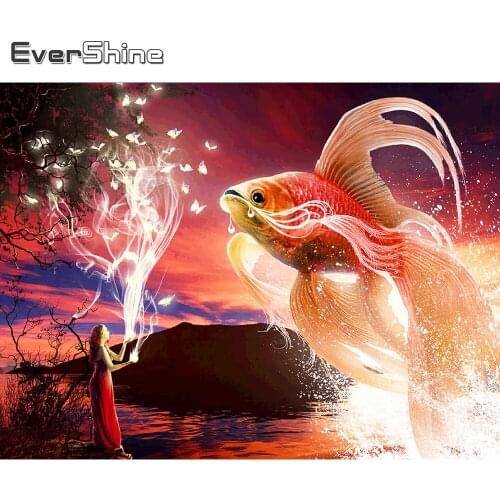 Evershine Diamond Embroidery Fish Animal Picture Of Rhinestone Fantasy Diamond Painting Woman Cross Stitch 5D DIY Wall Art