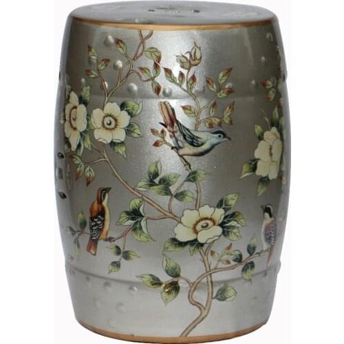 Painting ceramic silver platinum drum stool for home indoor decoration
