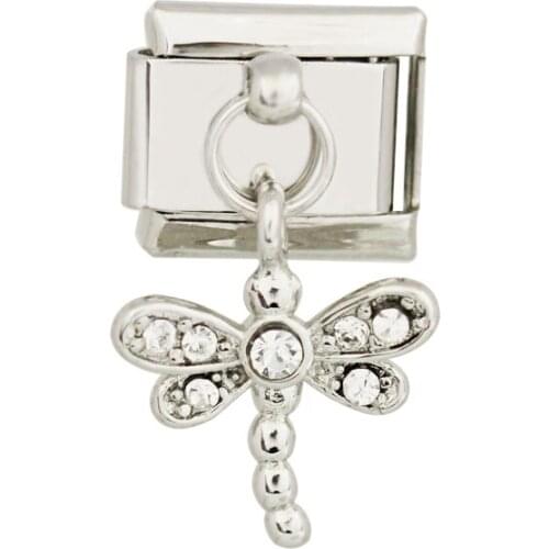 Stainless Steel Composable links bracelet Classic 9mm crystal dragonfly dangle Italian charm bracelet fit Zoppini brand
