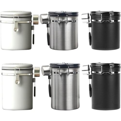 Coffee Canister Stainless Steel Coffee Storage Container with Coffee Scoop Date Tracking Wheel One Way Co2 Valve Airtight Coffee