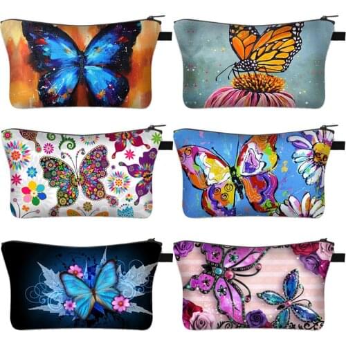 Beautiful Butterfly Print Cosmetic Bag Ladies Makeup Bags Women Lipstick Holder Organizers Girl Storage Toiletry Bag Gift