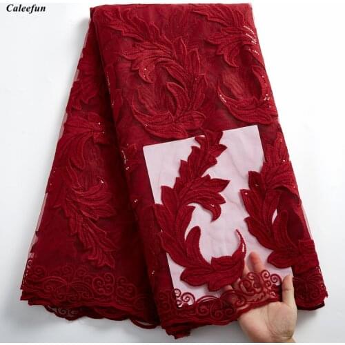 Wine Red African Lace Fabric With Sequins 2021 High Quality Lace Nigeria French Mesh Tulle Lace Fabrics For Wedding Dress Y2462