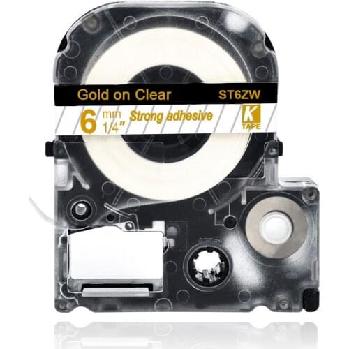 6mm Gold on Clear ST6ZW LC-2TKN adhesive ribbon label tape for kingjim/epson label maker LW300 LW400 LW-600P