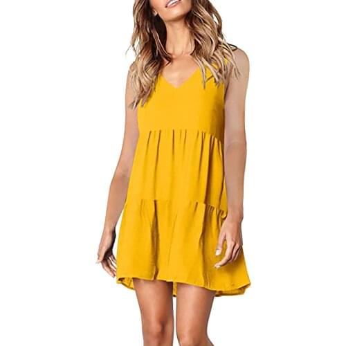 Summer Yellow Dresses For Women Sexy Spaghetti Strap Dress Solid Color Sundress For Casual Dress