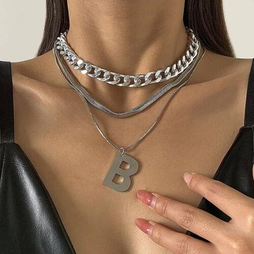 Punk Exaggerated Thick Chain Letter B Pendant Necklace Women Multilayer Geometric Snake Chains Clavicle Necklace Colar Jewelry